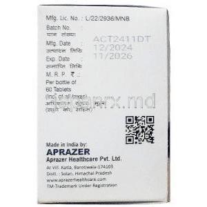 ダサカスト, ダサチニブ 70 mg, 60錠, 製造元：Aprazer, 箱情報,製造日, 消費期限