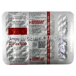 エーモックス, アモキシシリン 500 mg, 製造元：American Remedies, シート情報