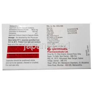 ニンダニブ 150, ニンテダニブ 150mg, 製造元：Glenmark Pharmaceuticals, 箱情報
