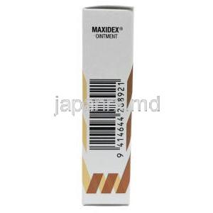 マキシデックス眼軟膏, デキサメタゾン 0.1%, Eye Ointment 3.5g, 製造元：ノバルティス, 箱側面2