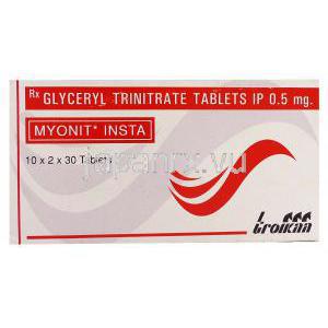 マイオニット インスタ Myonit Insta,  三硝酸グリセリン 0.5mg 錠 (Troikaa) 箱