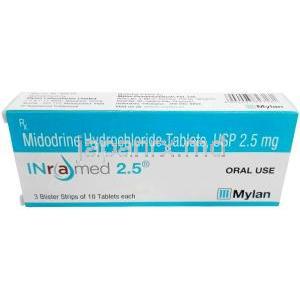インラメッド 2.5, ミドドリン 2.5 mg, 製造元：マイラン, 箱表面