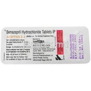 アクセプター 2.5, ベナゼプリル 2.5 mg, 製造元：SAVA Healthcare,シート情報