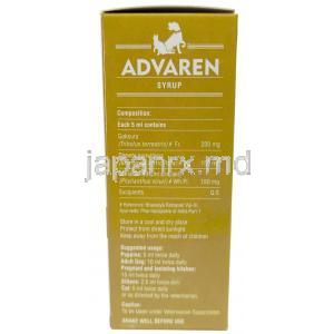 アドバレンシロップ, シロップ（ペット用）100 mL, 製造元：SAVA Healthcare,箱情報, 成分