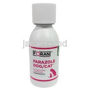 パラゾール犬猫用経口懸濁液, フェンベンダゾール 1mLあたり100mg, 経口懸濁液 100 mL, 製造元：Foran Healthcare Ltd, ボトル表面