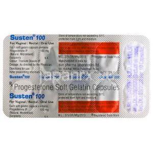 サステン, 微粉化天然プロゲステロン 100mg カプセル裏面