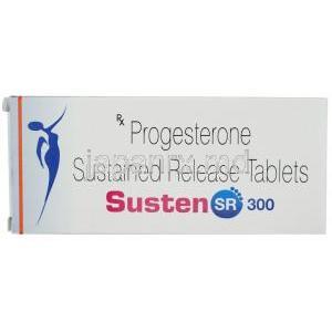 サステン 300, 微粉化天然プロゲステロン 300mg, 徐放性錠,製造元：Sun Pharmaceutical Industries,箱表面