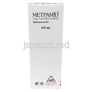 メトパミド シロップ, メトクロプラミド 5mL あたり5mg , シロップ 125mL, 製造元：Sifar,箱裏面