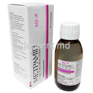 メトパミド シロップ, メトクロプラミド 5mL あたり5mg , シロップ 125mL, 製造元：Sifar, 箱, ボトル