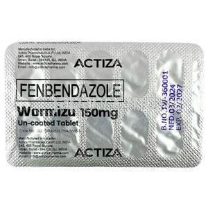ワーミザ 150, フェンベンダゾール 150 mg, 製造元：Actiza Pharmaceutical Pvt. Ltd.,シート情報