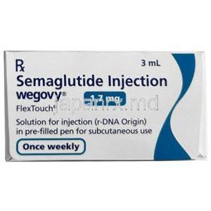 ウゴービ, セマグルチド 1.7 mg,1.7 mg ペン型注射 (コンビパック )  4回分, 3 mL, 製造元：ノボノルディスクファーマインド, 箱側面