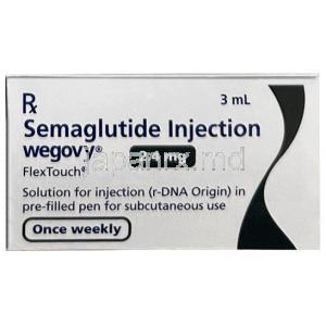 ウゴービ, セマグルチド 2.4 mg, ペン型注射 (コンビパック)  4回分, 3 mL, 製造元：ノボノルディスクファーマインド, 箱側面