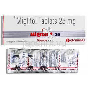 ミグリトール（セイブルジェネリック）, Migar, 25mg 錠 (Glenmark)