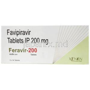 フェラビル 200, ファビピラビル 200 mg, 34 錠, 製造元：Xenon Pharma, 箱表面