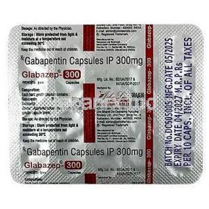 グラバゼップ 300,ガバペンチン 300 mg, 製造元：Johnlee Pharmaceuticals, シート情報