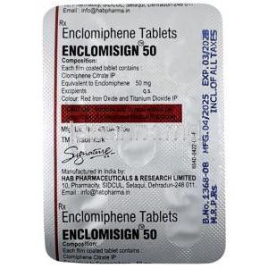 エンクロミサイン, エンクロミフェン 50 mg, 5 錠, 製造元：HAB Pharma, シート情報