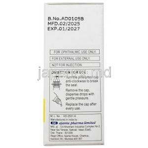 ビマット T 点眼薬,ビマトプロスト0.03%/ チモロール 0.5%  点眼薬  3 mL, 製造元：Ajanta Pharma, 箱情報, 使用方法