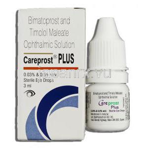 ケアプロスト プラス, ビマトプロスト・マイレン酸チモロール配合 300mg/ml  5mg/ml x 3ml 点眼薬 (Sun Pharma)