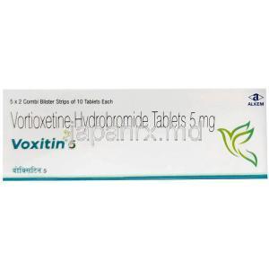 ボクシチン 5, ボルチオキセチン 5 mg, 製造元：Alkem Laboratories Ltd, 箱表面