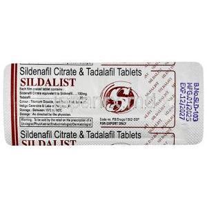 シダリスト,シルデナフィル 100mg/タダラフィル 20mg, 製造元：RSM Enterprises, シート情報