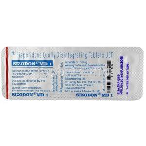 シゾドン MD 1, リスペリドン 1mg, 製造元：Sun Pharma,シート情報