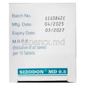 シゾドン MD 0.5, リスペリドン 0.5mg, 製造元：Sun Pharma,箱情報