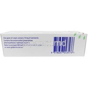 ソーラントラクリーム, イベルメクチン 1%, クリーム 30 g, 製造元：Galderma Australia, 箱情報, 成分