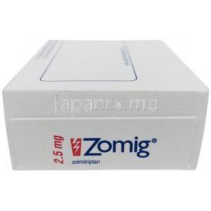 ゾーミッグ,ゾルミトリプタン 2.5mg, 2 錠, 製造元：アストラゼネカ, 箱側面