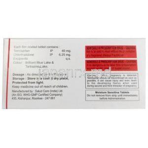 テルファイブ CH 6.25, テルミサルタン 40 mg/ クロルタリドン 6.25 mg , 製造元:Xena Coronus Health Care Pvt Ltd, 箱情報