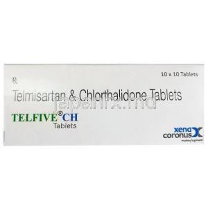 テルファイブ CH, テルミサルタン 40 mg/ クロルタリドン 12.5 mg , 製造元:Xena Coronus Health Care Pvt Ltd, 箱表面