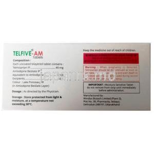 テルファイブ AM,テルミサルタン 40mg/ アムロジピン 5mg,製造元： Xena Coronus Health Care, 箱情報