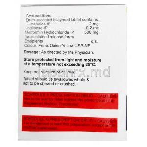 ゼノグリム MV２,グリメピリド 2 mg/ メトホルミン 500 mg/ ボグリボース 0.2 mg , 製造元：Xena Coronus Health Care Pvt Ltd, 箱情報
