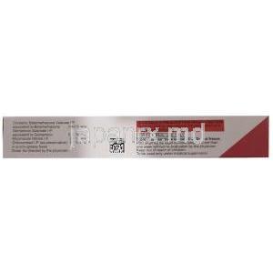 ベトノベート GM, ベタメタゾン 0.1%w/w/ ゲンタマイシン 0.1%w/w/ ミコナゾール 2%w/w, クリーム 20 g, GSK, 箱情報, 成分(ラミネートチューブ)