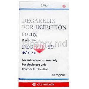 デゴール80 注射, デガレリクス 80 mg,バイアル, 製造元：Glenmark Pharmaceuticals, 箱表面