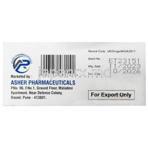 クレナッシュ 80, クレンブテロール 80 mcg, 製造元：Asher Pharmaceuticals, 箱情報, 製造日, 消費期限