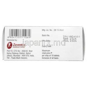 トロキシップOD, トロキシピド 300 mg, 製造元：Zuventus Healthcare Ltd, 箱情報,製造日, 消費期限