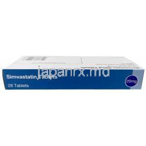 クレッセントファーマ製シンバスタチン,シンバスタチン 20mg, 製造元：Crescent Pharma, 箱上面