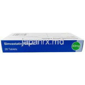 クレッセントファーマ製シンバスタチン,シンバスタチン 40mg, 製造元：Crescent Pharma, 箱上面