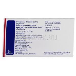 レパグリニド（シュアポスト ジェネリック）, ノボノーム Novonorm 1mg 錠 (Novo Nordisk) 製造者情報