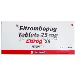 エルトログ 25, エルトロンボパグ 25 mg, 製造元：Glenmark Pharmaceuticals, 箱表面
