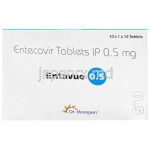 エンタビュー 1.0, エンテカビル 1 mg, 製造元：Dr. Morepen Limited, 箱表面