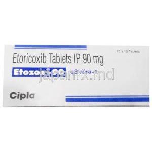 エトゾックス 90, エトリコキシブ 90 mg, 製造元：Cipla, 箱表面