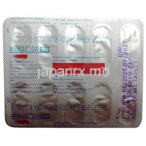 マイノス OD 100, ミノサイクリン 100 mg,カプセル (徐放性), 製造元：Sun Pharma, シート情報