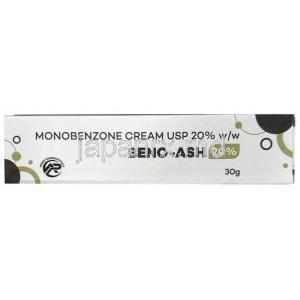 ベノアッシュ 20% クリーム, モノベンゾン 20%, Cream 30g,　製造元： Asher Pharmaceuticals, 箱表面
