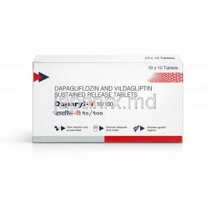 ダパリル-V, ダパグリフロジン 10mg /ビルダグリプチン 100 mg, 製造元：Intas Pharma, 箱表面-2