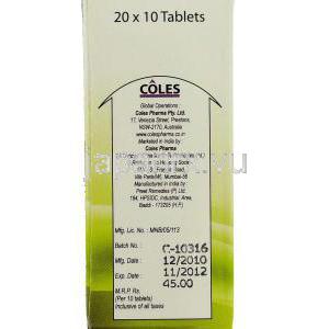 ロラタジン  （クラリチン ジェネリック）, ロー Lor 10mg 錠 (Coles) 製造者情報