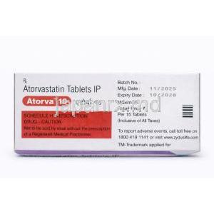 アトルバ 10, アトルバスタチン 錠剤 10 mg, 箱側面 詳細