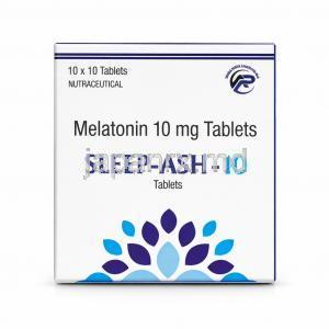 スリープアッシュ 10, メラトニン 10 mg, 製造元：Asher Pharmaceuticals, 箱表面
