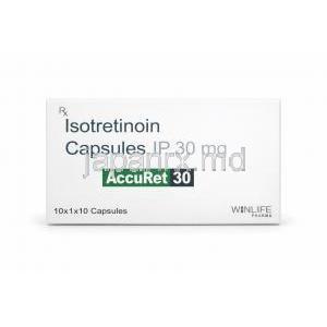アキュレット 30, イソトレチノイン 30 mg, 製造元：WinLife Pharma, 箱表面