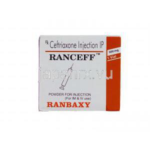 Ranceff 250, ロセフィン ジェネリック, セフトリアキソンナトリウム 500mg 注射 (Ranbaxy) 箱